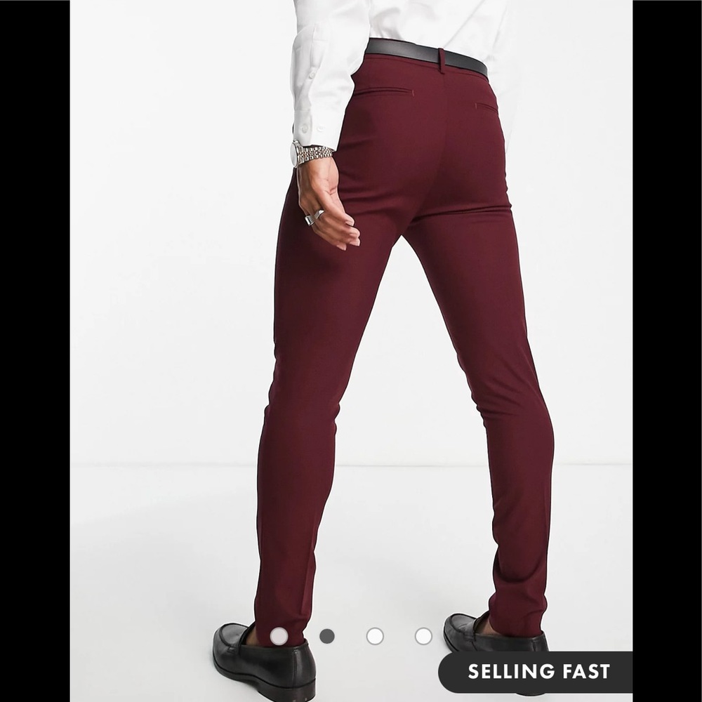 NWT ASOS DESIGN skinny suit trousers in burgundy - Picture 2 of 3